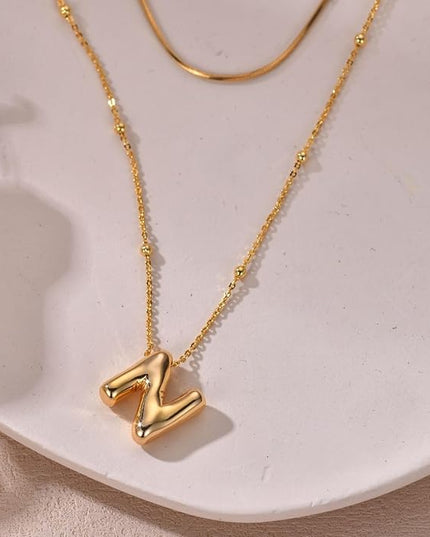 LUCA SMITH Initial Necklaces for Women, Dainty Balloon Bubble Letter, Name Letter Alphabet Pendant Layered Choker Chain Jewelry Gift