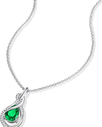FANCIME TimelessTie Birthstone Necklace for Women White Gold Plated Sterling Silver Ribbon Design Jewelry Knot Pendant Fine Jewelry Gemstone Birthday Graduation Anniversary Christmas Gifts for Women Wife Mother Her