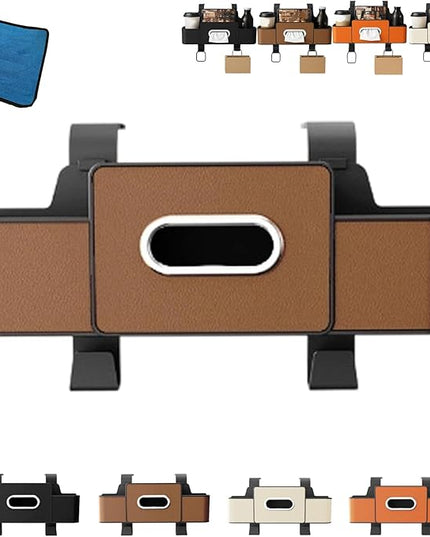 Car Organizers and Storage Box, 4-in-1 Car Back Seat Organizer with Phone Holder, Cup Holders, Tissue Box Dispenser & Storage Hook, Multi-functional Organizer for Phone, Drinks (Brown,Style2)
