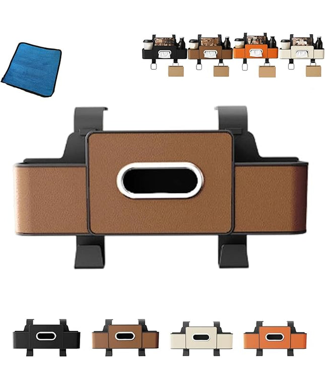 Car Organizers and Storage Box, 4-in-1 Car Back Seat Organizer with Phone Holder, Cup Holders, Tissue Box Dispenser & Storage Hook, Multi-functional Organizer for Phone, Drinks (Brown,Style2)