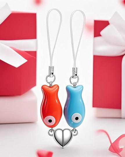 Agromusk Matching Phone Charms,Cute Ceramic Fish Matchaing Keychains Heart Strap Matching Couples Stuff Valentines Day Gifts