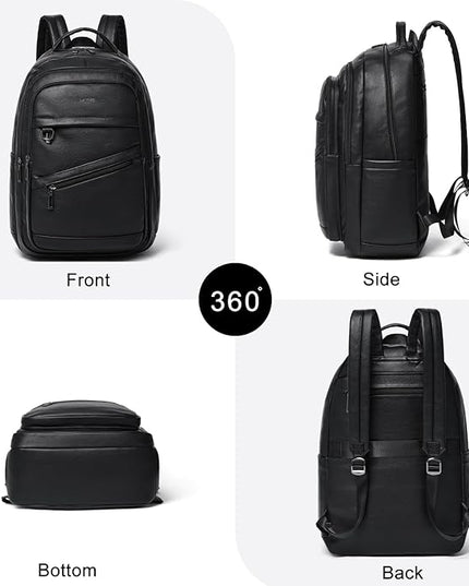 43L Backpack for Women Men - Vegan Leather Backpack Purse Travel Carry-on Bag College Bookbag Work fits 17" Laptop, Black