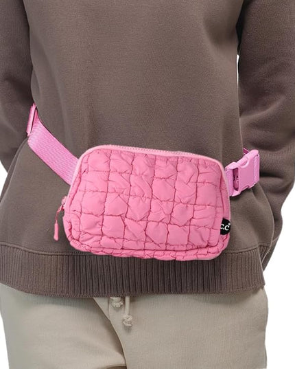 C.C Quilted Puffer Fanny Pack For Women Unisex - Daily Waist Crossbody Belt bag With Adjustable Strap (Pink)