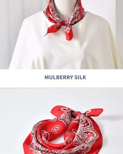 ANDANTINO 100% Real Mulberry Silk Scarf -21'' x 21''- Lightweight Neckerchief –Women Men Small Square Digital Printed Scarves