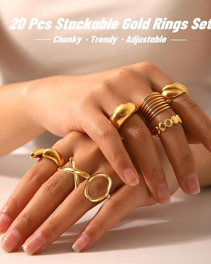 KISS WIFE Goldenen Silvery Black Kunckle Rings Set for Women, Dainty Simple Trendy Cute Stackable Finger Rings Pack, Perfect for Stacking Layering on Thumb and Knuckle, Mixed Size, Jewelry Gift