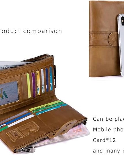 myfriday Women's RFID Blocking Genuine Leather Wallet, Bifold Long Clutch Wallet Money Clips Ladies Card Holder Purse