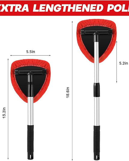 Baderke 10 Pcs Windshield Cleaner Tool Car Window Cleaning Supplies with Extendable Handle Include 6 Washable Microfiber Bonnets 2 Empty 60ml Spray Bottle Glass Wiper Kit(Red)