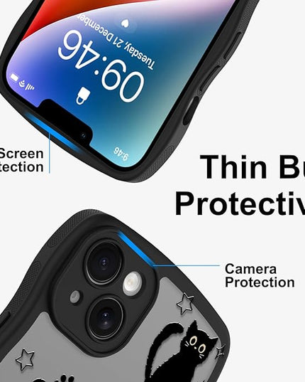 Cute Case for iPhone 14 Case [Compatible with MagSafe] with Kawaii Black Cats Cat Print Pattern Design for Women Girls, Soft Wavy Edge Anti-Slip Animal Magnetic Protective Phone Cover