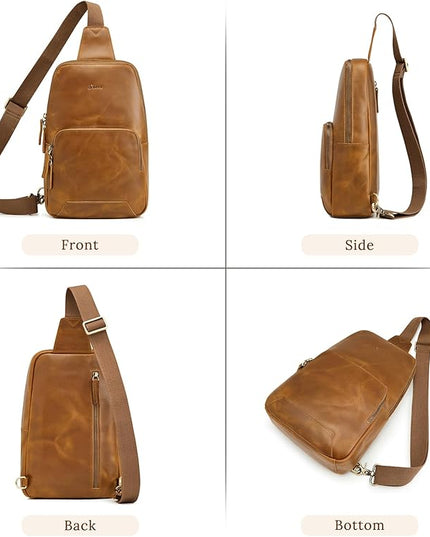 S-ZONE Sling Bag for Men Women RFID Blocking Genuine Leather Crossbody Shoulder Bag Backpack Hiking Daypack Travel