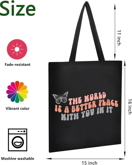 AUSVKAI Canvas Tote Bag Aesthetic for Women, Cute Cloth Cotton Bags for College Shopping Beach Grocery and Trendy Gifts