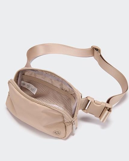 Pander Two Way Zipper Fanny Pack Nylon Everywhere Belt Bag for Women, Water Repellent Waist Packs, Crossbody Bags with Adjustable Strap (Raw Linen).
