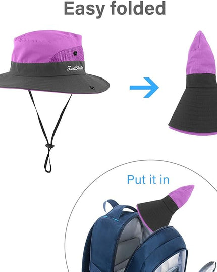 6 Pieces Womens Ponytail Wide Brim Sun Hat Packable UV Protection Beach Cap for Fishing & Hiking