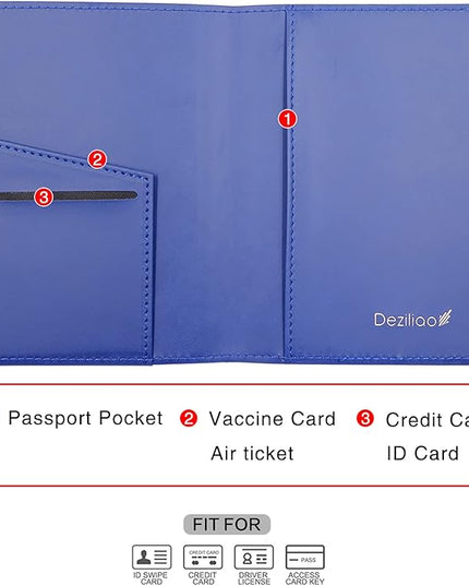Deziliao Passport Wallet, Blue, Unisex, Faux Leather, Waterproof, Rfid Blocking, Slim, Lightweight, 20 Inch
