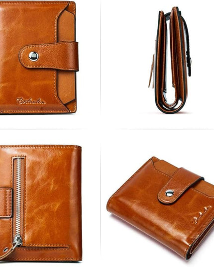 BOSTANTEN Women Leather Wallet RFID Blocking Small Bifold Zipper Pocket Wallet Card Case Purse with ID Window