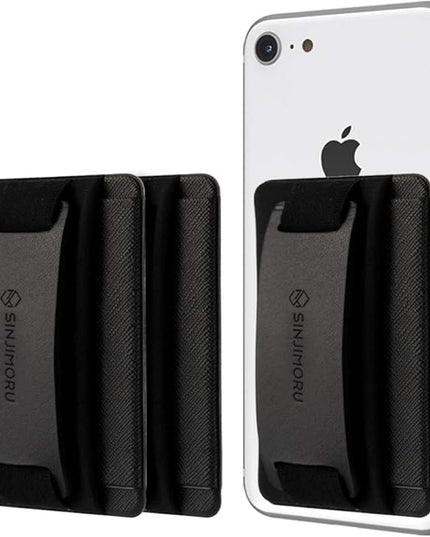 Sinjimoru Phone Grip Card Holder with Phone Stand, Secure Stick on Wallet for iPhone with Kickstand for Table. Sinji Pouch B-Grip Black [3 Pack]
