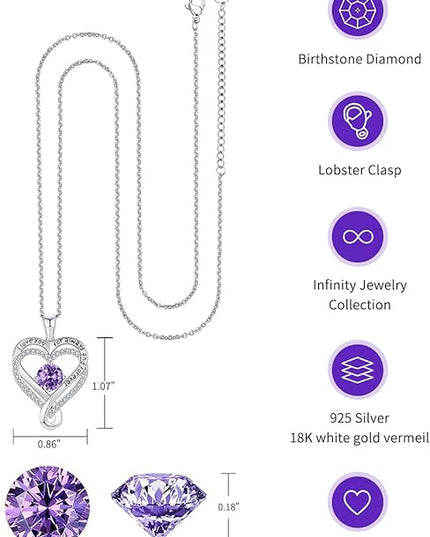 Jewelry for Women Wife Infinity Heart Birthstone I Love You Necklace S925 Anniversary Women Necklaces for Her Wife Birthday Gift Ideas, Birthday Present for Girlfriend Mom Daughter Sterling Silver