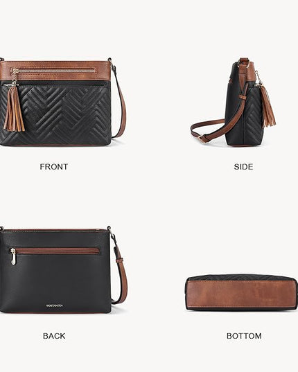 BOSTANTEN Crossbody Purses for Women Medium Shoulder Bag Quilted Handbags with Zipper Pocket