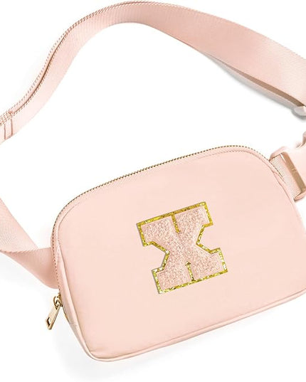 Gitus Gifts for 8 9 10 11 12 Year Old Girls Belt Bag Fanny Pack Crossbody Bags with Initial Letter Patch Cute Stuff Birthday Gifts for Teen Girls Women Personalized Trend Stuff (Coral Pink-X)