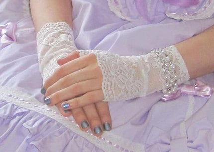 Women's Short Lace Gloves Fingerless for Driving Wedding Wrist Length Bridal Prom Gloves