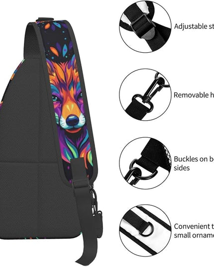 Animal Face Sling Bag Crossbody Bags Chest Bag Backpack for Travel Running and Hiking for Men Women Colorful Fox