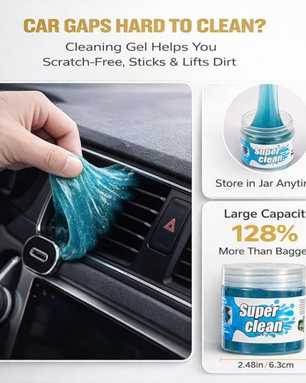 8-Piece Car Interior & Exterior Cleaning Kit - 160g Gel (128% More Than 70g), Boars Hair Brushes, Ultra-Soft Detail Brush, Microfiber Cloths, Duster | for Auto/Truck/SUV