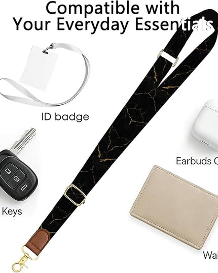 GEHUY Phone Lanyard Crossbody with Wrist Strap, Adjustable Black Marble Neck & Wrist Lanyard for Keys, ID Cards and Phone Case Accessories