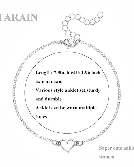Starain 12Pcs Summer Beach Anklets for Women Waterproof Gold Silver Chain Ankle Bracelets Cute Women's Foot Anklet Set 7.9-10.5 inch Adjustable
