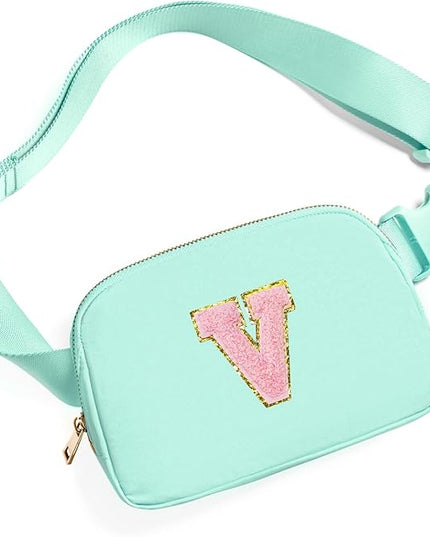 Gitus Belt Bag Fanny Pack Crossbody Bags with Initial Letter Patch Cute Stuff Birthday Gifts for Teenager Girls Trendy Preppy Stuff for Teen Girls Cool Stuff for Teens (Mint Green-V)