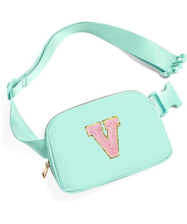 Gitus Belt Bag Fanny Pack Crossbody Bags with Initial Letter Patch Cute Stuff Birthday Gifts for Teenager Girls Trendy Preppy Stuff for Teen Girls Cool Stuff for Teens (Mint Green-V)