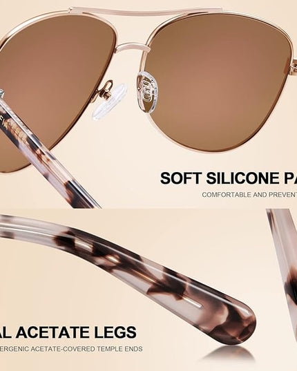 CARFIA Polarized Sunglasses for Women UV Protection Acetate Arms Metal Frame Woman's Shades CA3216