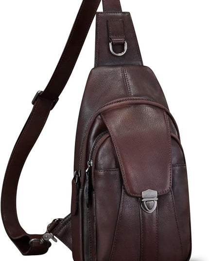 Genuine Leather Sling Bag for Women and Man Handmade Retro Hiking Crossbody Backpack Purse Chest Shoulder Daypack