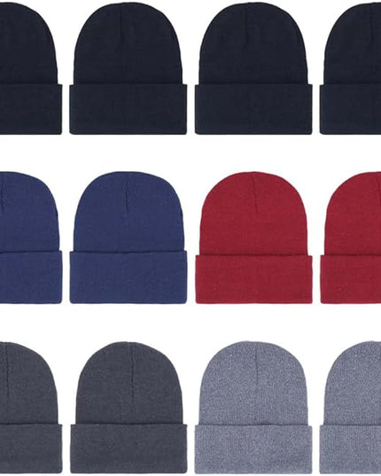 ZH 12-Pack Knitted Winter Beanie Hats for Men and Women, Warm and Cozy Cuffed Skull Caps, Bulk Purchase
