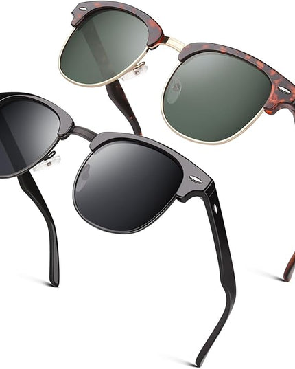 GQUEEN Classic Horn Rimmed Semi Rimless Polarized Sunglasses for Men Women GQO6
