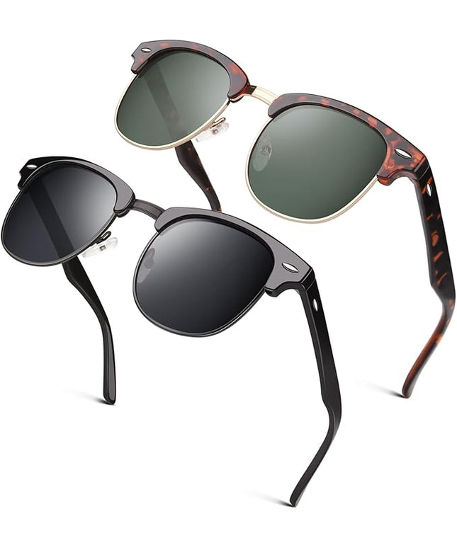GQUEEN Classic Horn Rimmed Semi Rimless Polarized Sunglasses for Men Women GQO6