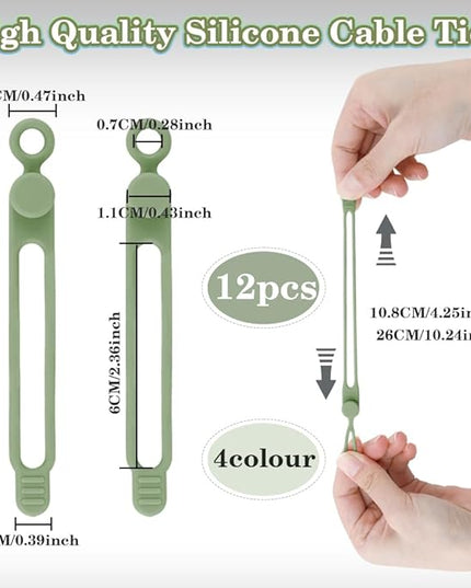 24Pcs Silicone Cable Ties, Reusable Cord Organizer for Charging Cords in Office, School, Home - Multipurpose Elastic Wraps