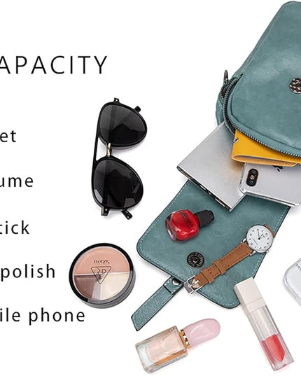myfriday Vintage Crossbody Phone Bag for Women, Small PU Leather Shoulder Purse and Handbag with Tassel&Rivet Decoration