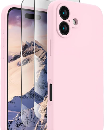 FireNova Designed for iPhone 16 Plus Case, Silicone Upgraded [Camera Protection] Case with [2 Screen Protectors], Soft Anti-Scratch Microfiber Lining Inside, 6.7 inch, Chalk Pink