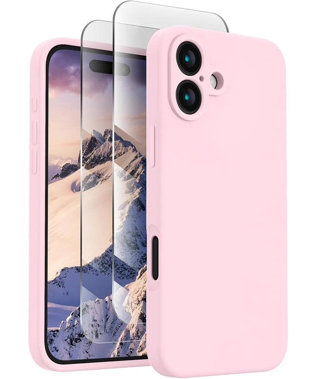 FireNova Designed for iPhone 16 Plus Case, Silicone Upgraded [Camera Protection] Case with [2 Screen Protectors], Soft Anti-Scratch Microfiber Lining Inside, 6.7 inch, Chalk Pink