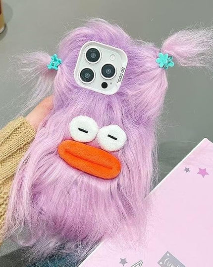 for iPhone 16 Plus Case,Funny and Silly Weird Furry Phone Cases [DIY Long Hair with Hairclip] Ugly Phone Case Swap Challenge Gifts with Friends (Purple)