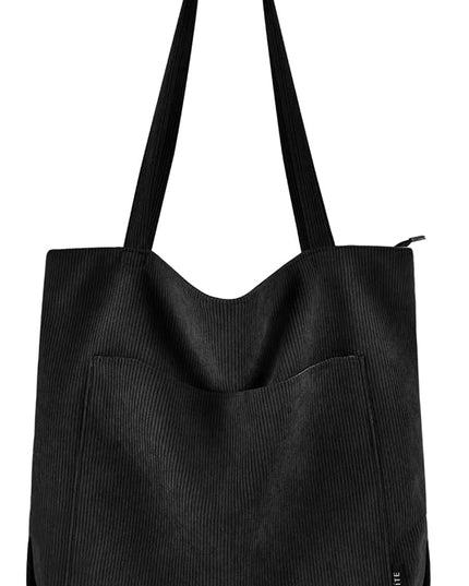 Prite Corduroy Tote Bag for Women Large Shoulder Bag with Zipper and Pockets for College Work Travel Shopping