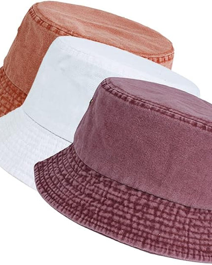 kozinu Washed Cotton Bucket Hats Packable Summer Outdoor Cap Travel Beach Sun Hat Plain Colors for Men Women
