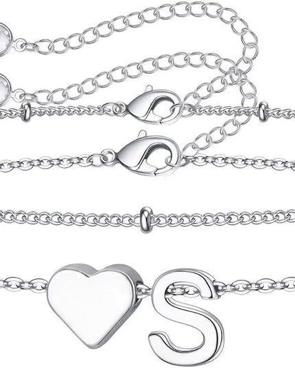 M MOOHAM Valentines Day Gifts for Kids Teen Girls -14K-Gold-Plated Heart Initial A-Z Bracelets for Women Girl Dainty Gold Bracelets Birthday Valentines Gifts for Women Her Teenage Girls Kid Teen Gift