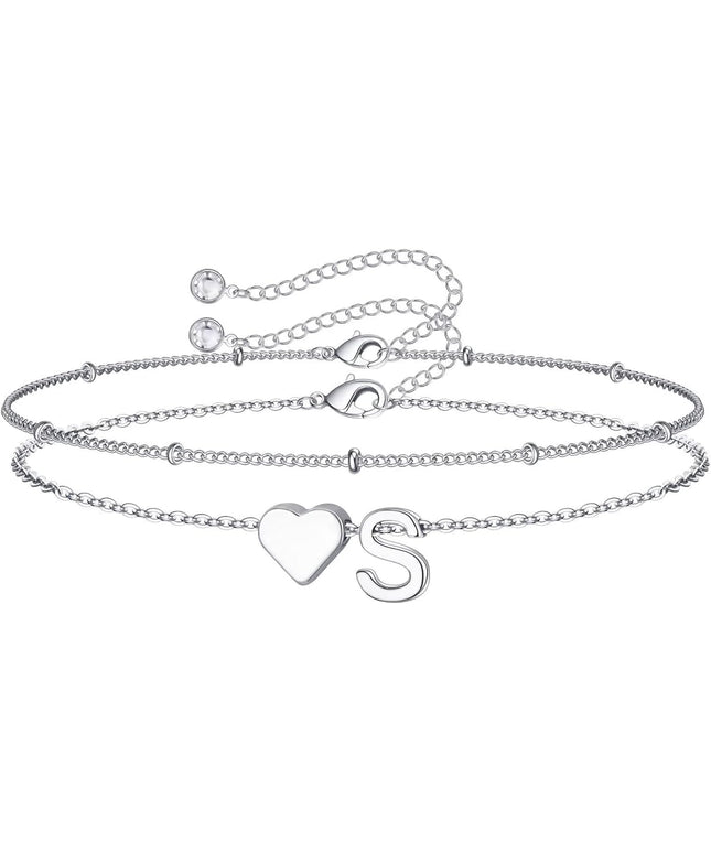 M MOOHAM Valentines Day Gifts for Kids Teen Girls -14K-Gold-Plated Heart Initial A-Z Bracelets for Women Girl Dainty Gold Bracelets Birthday Valentines Gifts for Women Her Teenage Girls Kid Teen Gift