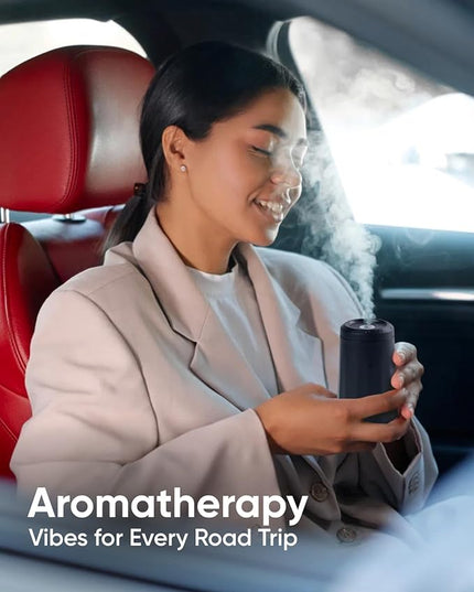 Owleys Aura Glide Waterless Car Diffuser – Portable Essential Oil Nebulizer for Car & Home | 6×100ml Essential Oils | Single Charge = 1 Month of Use | Aromatherapy Diffuser, Cupholder-Friendly | Black