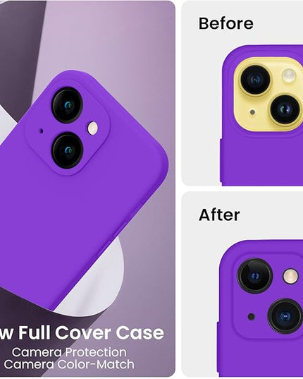 FireNova Designed for iPhone 14 Case, Silicone Upgraded [Camera Protection] Phone Case with [2 Screen Protectors], Soft Anti-Scratch Microfiber Lining Inside, 6.1 inch, Neon Purple