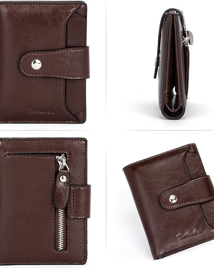 BOSTANTEN Women Leather Wallet RFID Blocking Small Bifold Zipper Pocket Wallet Card Case Purse with ID Window