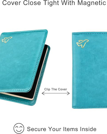 WALNEW Passport Holder for Travel, RFID Passport Cover Wallet for Women Men, PU Leather Passport Book Card Holder Case with Pen (Elastic Band Closure, C-Blue)