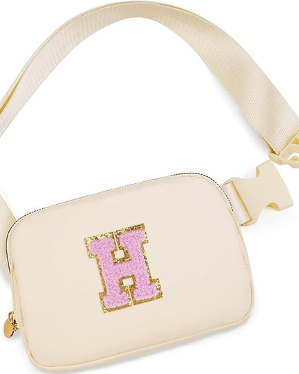 Uygafly Belt Bag Fanny Pack Crossbody Bags with Initials Letter Patch Cute Stuff Birthday Gifts for Teenager Girls Trendy Stuff for Teens | Khaki,H