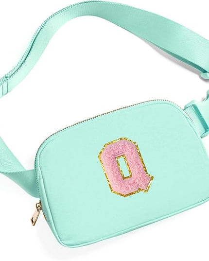 Gitus Belt Bag Fanny Pack Crossbody Bags with Initial Letter Patch Cute Stuff Birthday Gifts for Teenager Girls Trendy Preppy Stuff for Teen Girls Cool Stuff for Teens (Mint Green-Q)