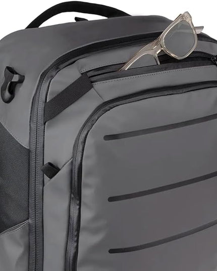 Käydä 36L Travel Backpack - Spacious Carry On Backpack with Detachable Travel Pouch, Magnetic Water Bottle Pocket, Passport and Laptop Pocket - Convertible Boot Bag for Snow Sports (Black/Gold)